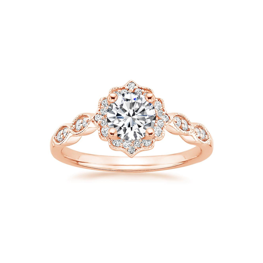 14K Rose Gold Cadenza Halo Diamond Ring