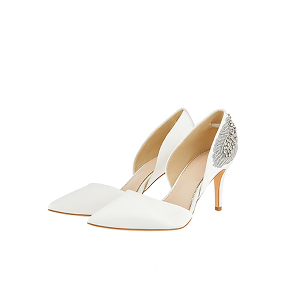 Flori Feather Embellished Point Bridal Heels