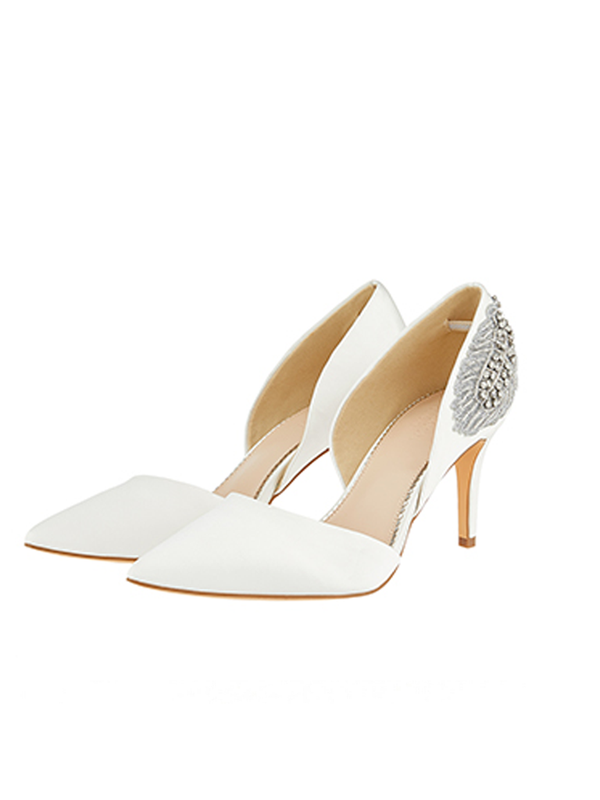 Flori Feather Embellished Point Bridal Heels